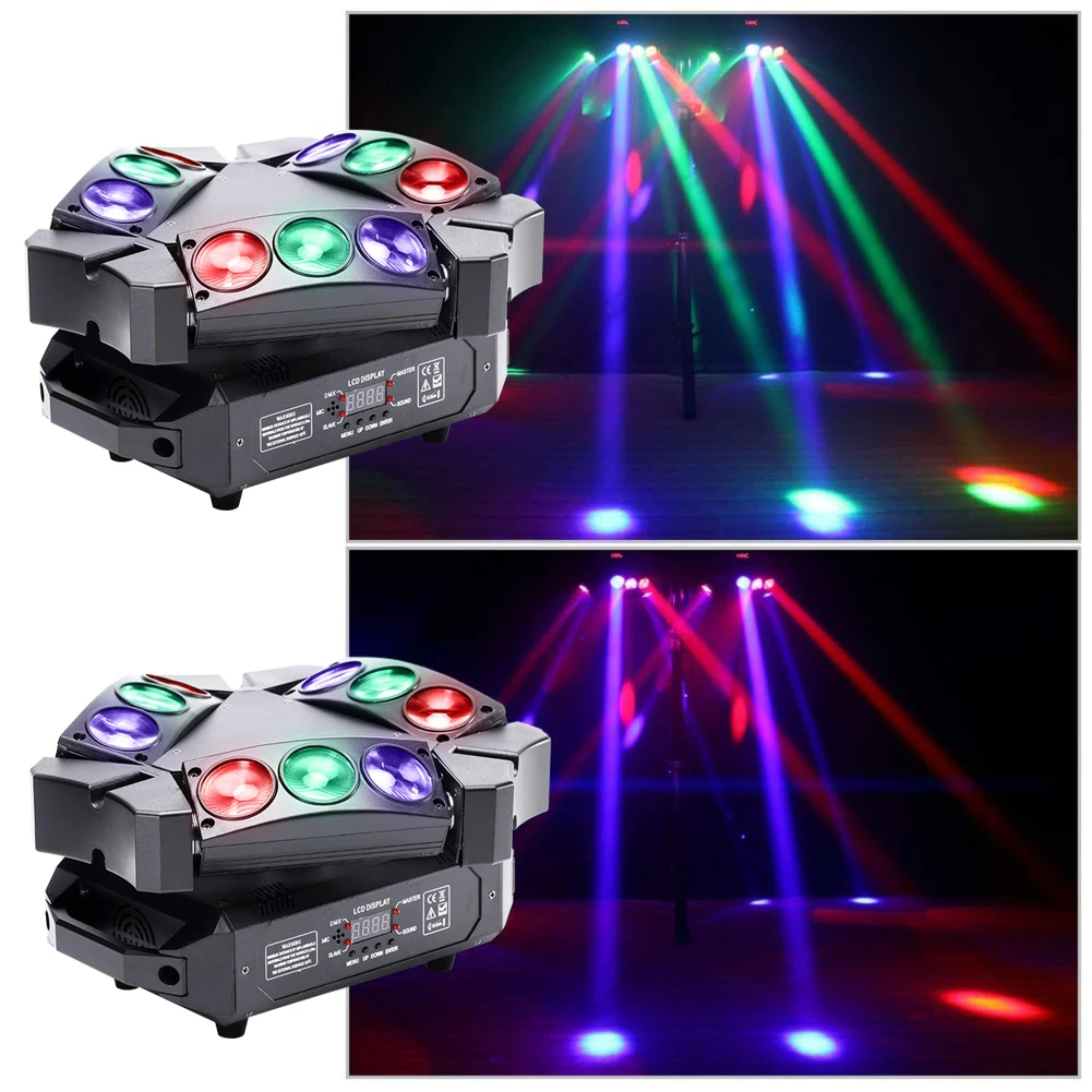 

Moving Head Light 9 LEDs Beam Stage Red Green Blue Stage Effect Rotating Laser Mini Disco RGB Light for Celebration Dance Room