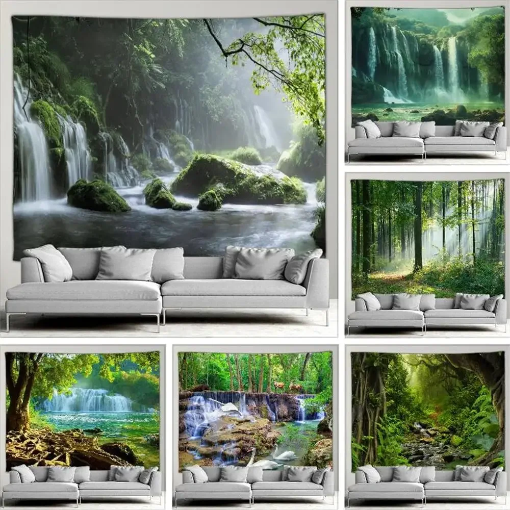 

Outdoor Garden Poster Forest Waterfall Landscape Tapestry Tropical Plants Landscape Home Patio Wall Hanging Art Decor Mural