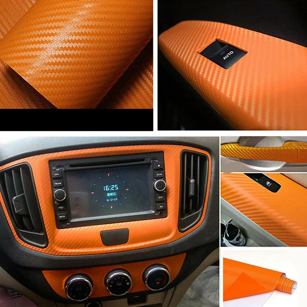 

Высококачественная Новинка 100% прочная Автомобильная Наклейка 50x12 дюймов аксессуары углеродное волокно внутренняя панель оранжевая Замена