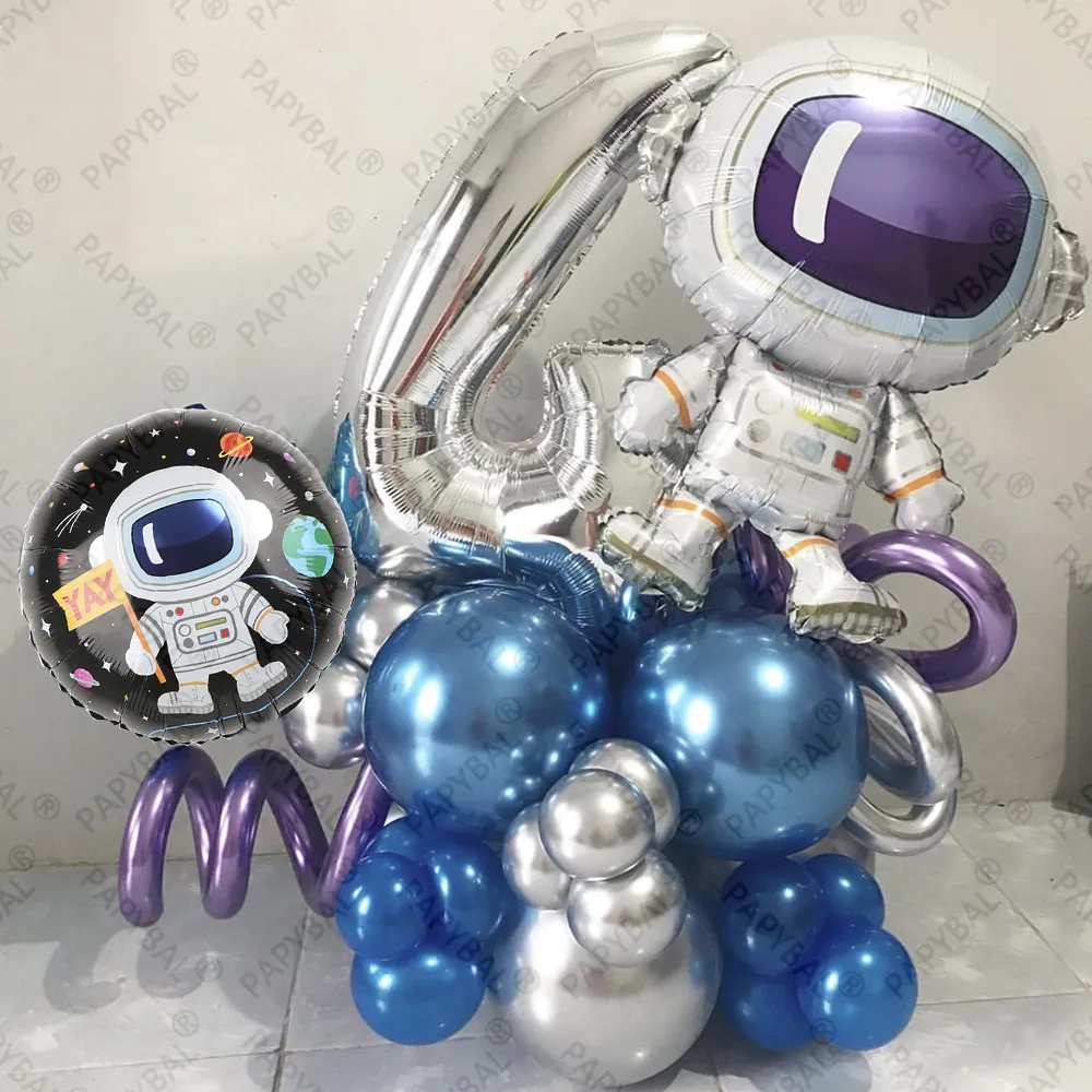 

37PCS Universe Outer Space Theme 32inch Silver Number Astronaut Foil Balloons Stand For Baby Birthday Party Decor Kids Gift Toys