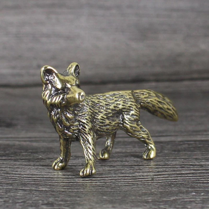 

Solid Brass Fox Figurines Miniatures Desk Ornaments Tea Pet Crafts Retro Small Animal Statue