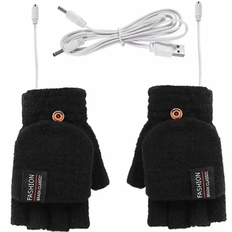

Heated Gloves Winter Half-finger Double-sided USB Heating Gloves Lip Cover Wool Warmth Fingerless Mittens 5V Skiing Fishing