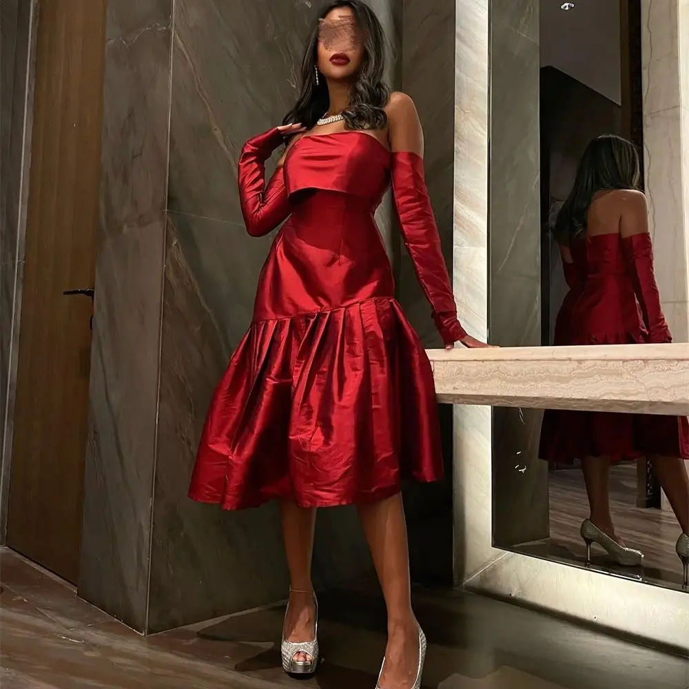 

Boat Neck Pleat Prom Gown Off the Shoulder Long Sleeves Cocktail Dresses A-line Backless Party Dress فساتين للحفلات الراقصة