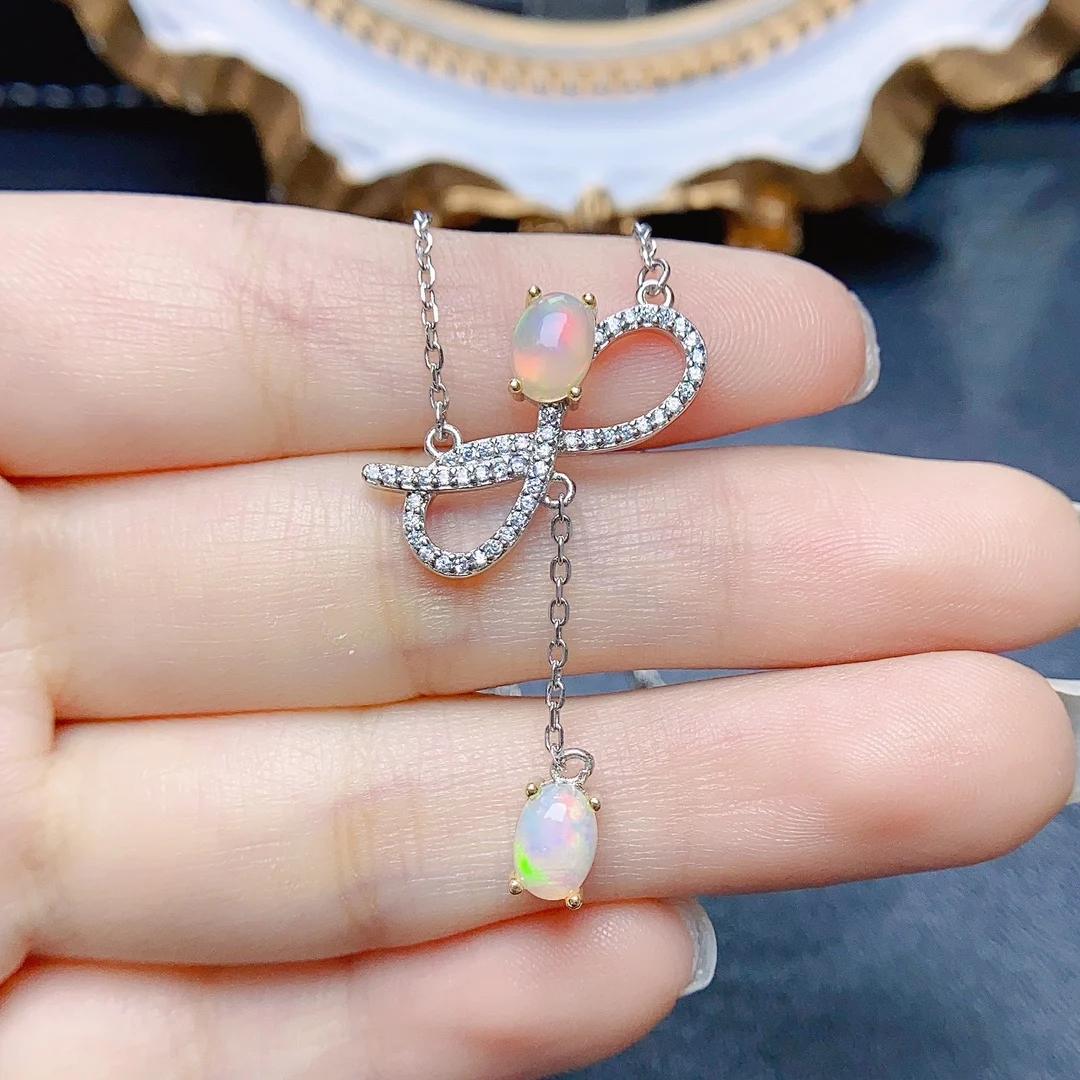 

FS 5*7mm Natural Opal Pendant Necklace S925 Pure Silver With Certificate Fine Charm Wedding Jewelry for Women MeiBaPJ New