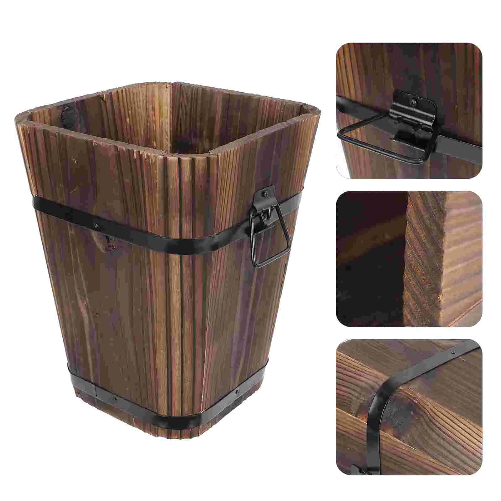 

Flower Pots for Indoor Plants Carbonized Solid Wood Flowerpot Wooden Bucket Barrel Retro Durable Succulent Vegetable