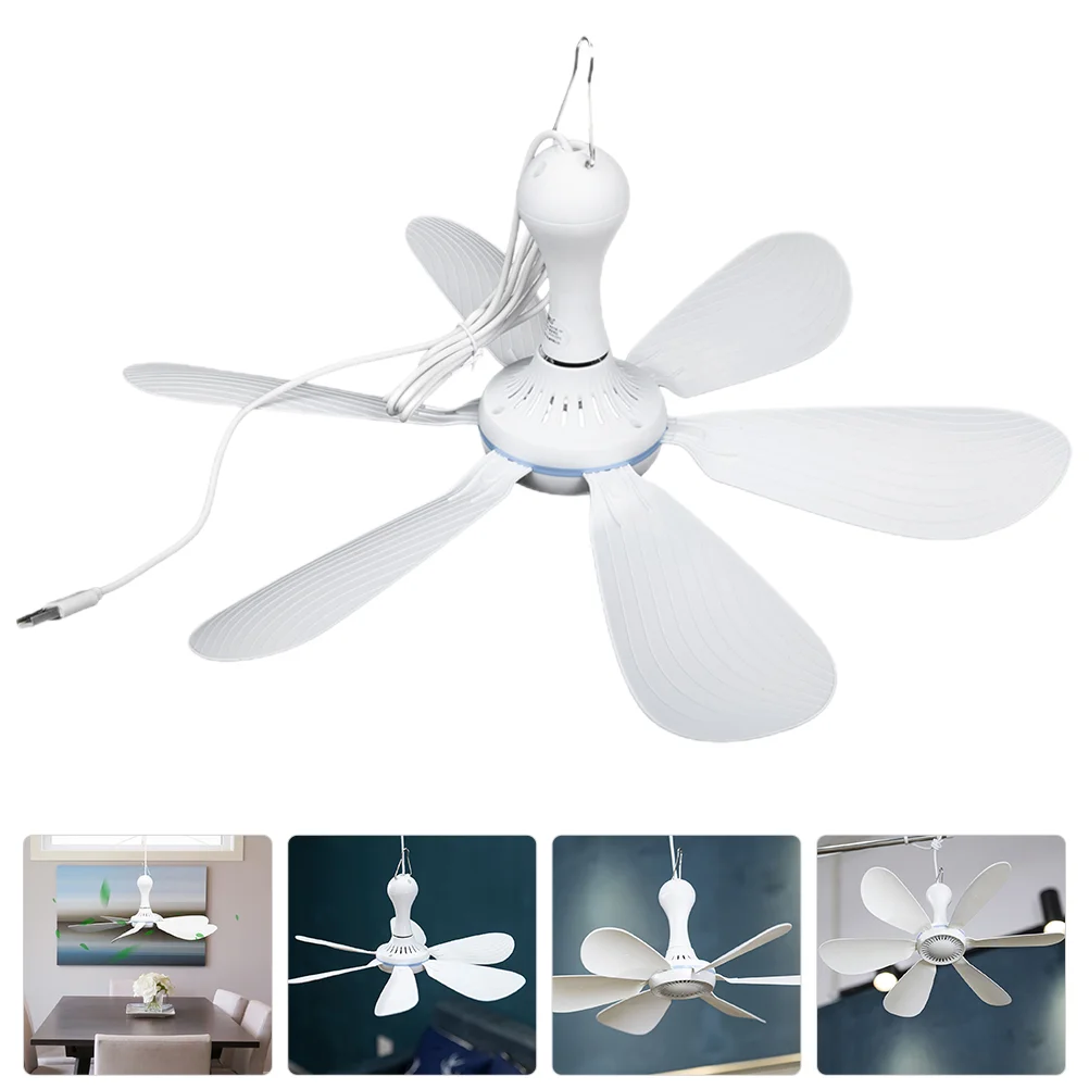 

Ceiling Fan Six Leaf Canopy Dorm Rv Charge Outdoor Fans Tent Portable for White Camping