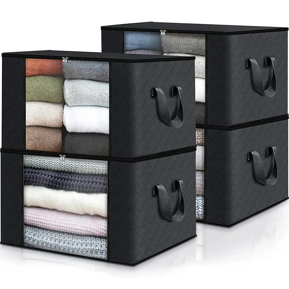 

2/4PCS Clothes Storage Bags Foldable Wardrobe Closet Organizer Storage Containers with Handle for Clothing Blanket Comforters