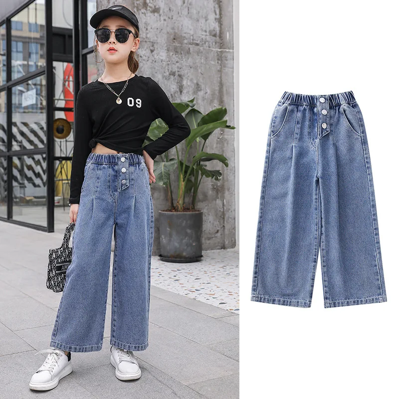 Kids Girl Jeans Three-button Long Pants Spring Autumn Denim Wide-leg Pants Casual Trousers Loose Solid Color Children Denim Pant
Kids Girl Jeans Three-button Long Pants Spring Autumn Denim Wide-leg Pants Casual Trousers Loose Solid Color Children Denim Pant