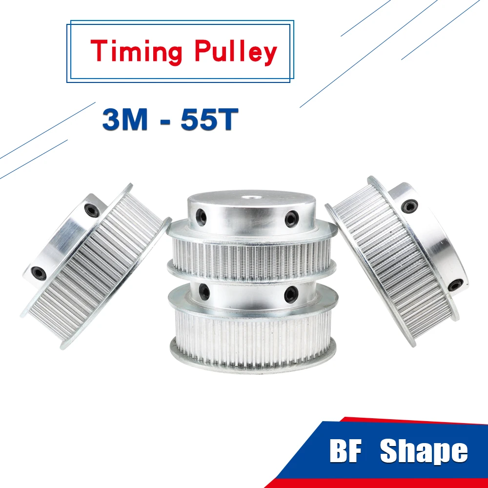 

3M-55T Timing Pulley Circular Arc Tooth Bore 6/8/10/12/14/15/16/17/20 mm Alloy Pulley BF Shape For 3M Timing Belt Width 10 mm