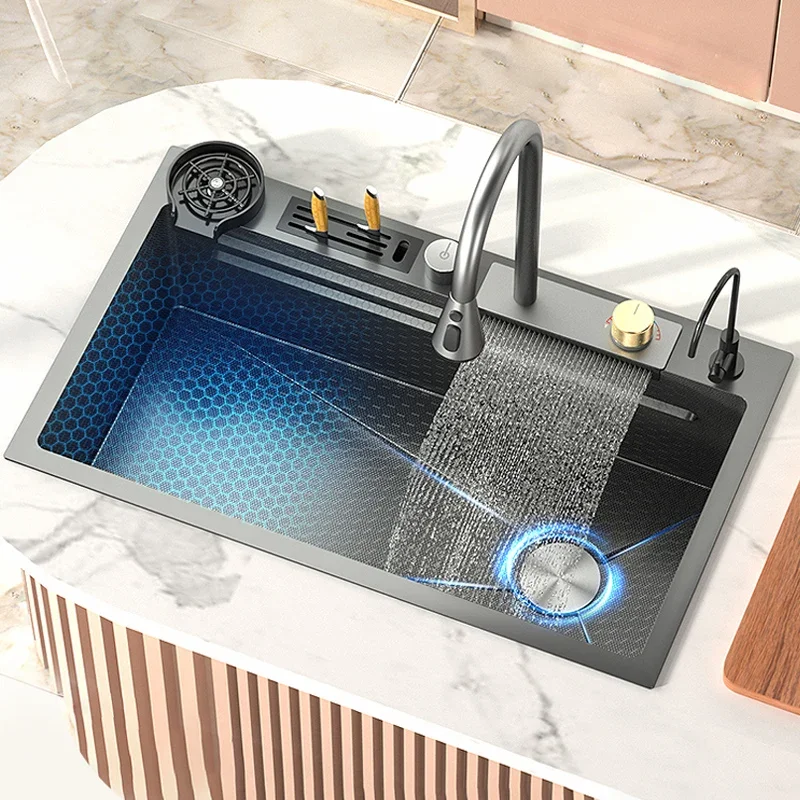 Waterfall Sink Stainless Steel Kitchen Sink Large Single Bowl Household Dishwashing Basin Kitchen Supplies For Kitchen
Waterfall Sink Stainless Steel Kitchen Sink Large Single Bowl Household Dishwashing Basin Kitchen Supplies For Kitchen