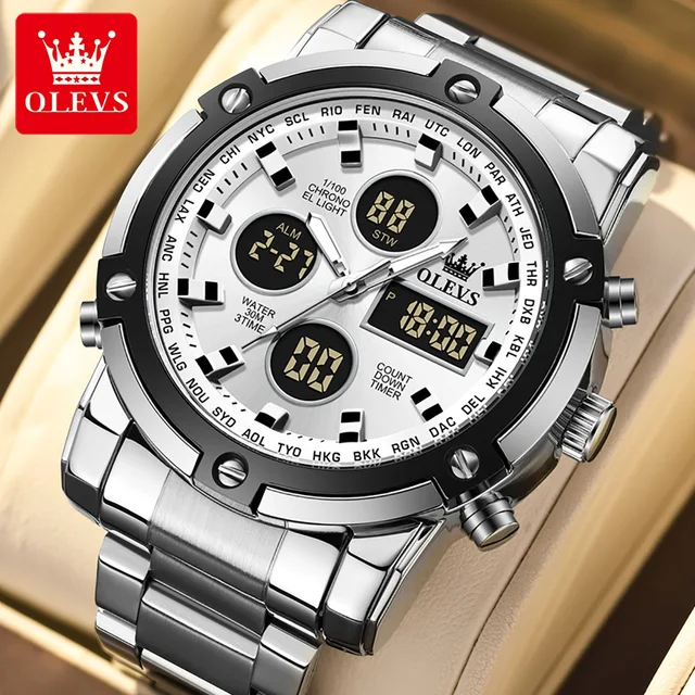 OLEVS-Montre numérique étanche pour homme, chronographe, alarme, acier inoxydable, sport, luxe, électronique, marque supérieure 1
