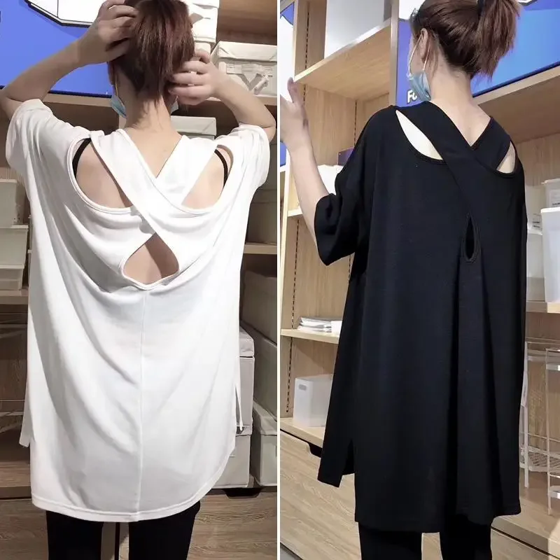 Летняя свободная футболка с вырезами, большие размеры, короткий рукав, однотонная, с открытой спиной, модная повседневная женская одежда V581
Летняя свободная футболка с вырезами, большие размеры, короткий рукав, однотонная, с открытой спиной, модная повседневная женская одежда V581