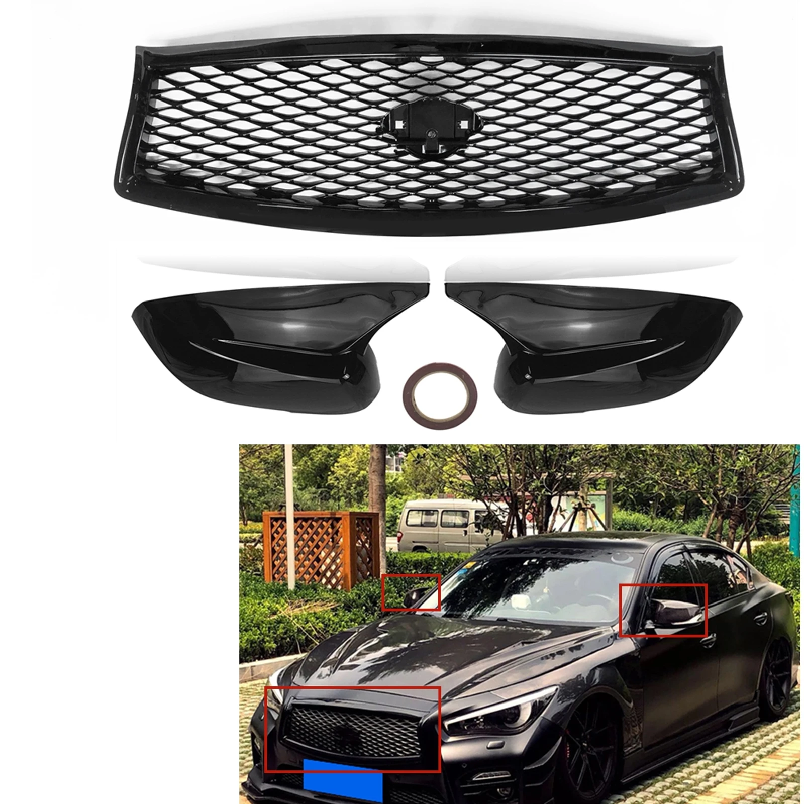 Rear View Mirror Cover Cap+Upper Grille Gloss Black Front Bumper Hood Mesh Grid Grill For Infiniti Q50 Q50S 2014-2017 All Models
Rear View Mirror Cover Cap+Upper Grille Gloss Black Front Bumper Hood Mesh Grid Grill For Infiniti Q50 Q50S 2014-2017 All Models