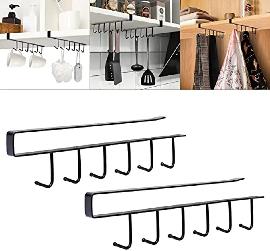 2Pcs 6-Hook Cup Holder Hang Kitchen Cabinet Under Shelf Storage Rack Organizer Top for Store Mugs, Bags, Umbrellas
2Pcs 6-Hook Cup Holder Hang Kitchen Cabinet Under Shelf Storage Rack Organizer Top for Store Mugs, Bags, Umbrellas