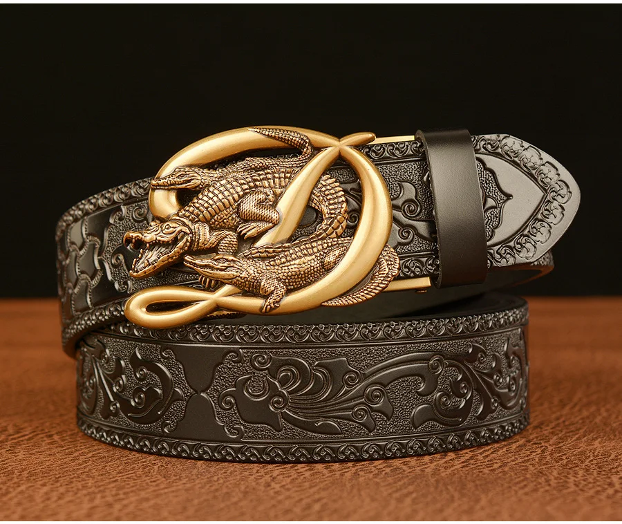 SupSindy Men Genuine Leather Belt Luxury Gold Crocodile Metal Automatic Buckle Cowhide Belts for Men Jeans Waistband Male Strap SupSindy Men Genuine Leather Belt Luxury Gold Crocodile Metal Automatic Buckle Cowhide Belts for Men Jeans Waistband Male Strap
