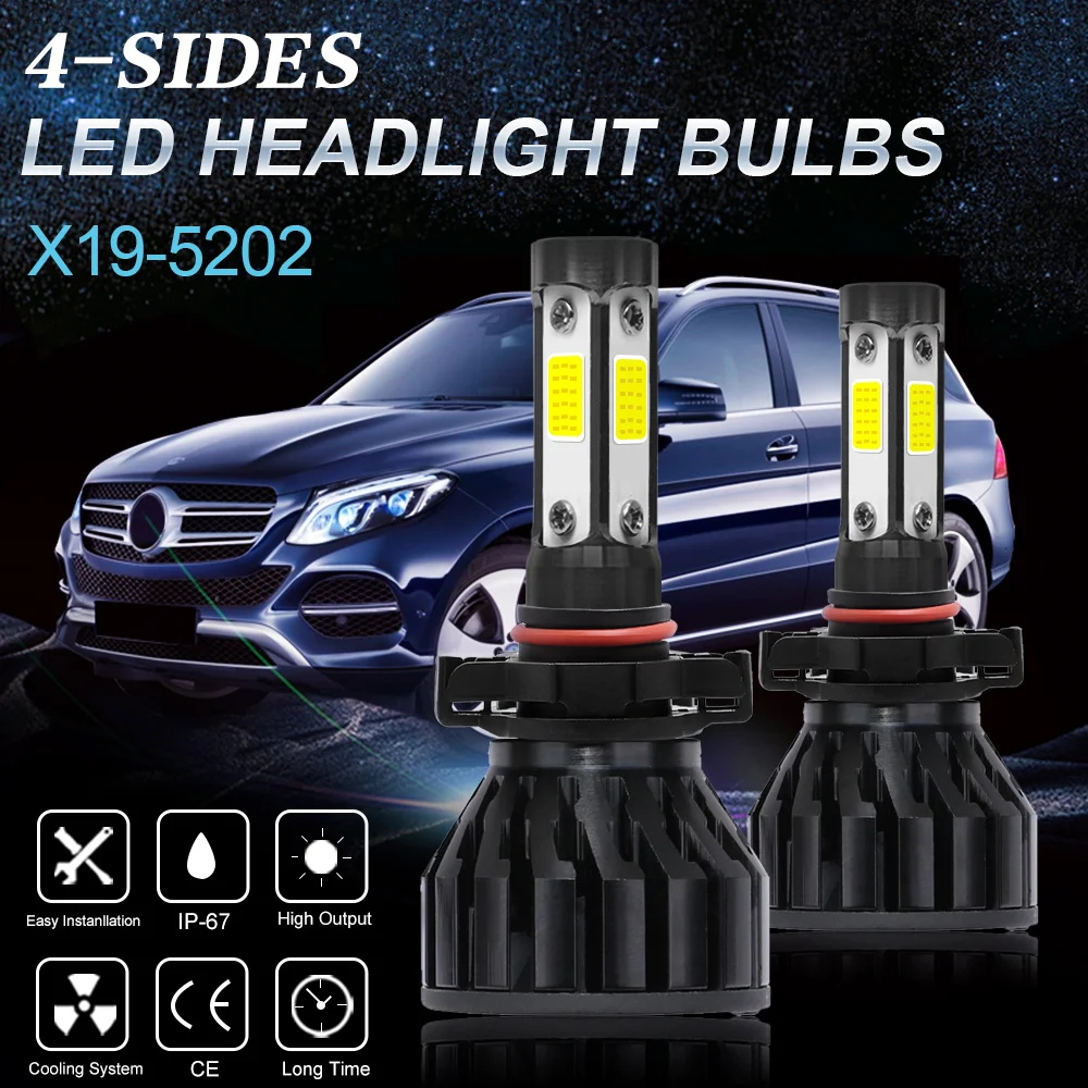 X19 6000K 5202 LED Headlight Bulbs 44w H4 H7 H11 H13 LED Car Headlights 4 Side Lights 5202 9007 HB3 9006 COB Bulb Fog Light
X19 6000K 5202 LED Headlight Bulbs 44w H4 H7 H11 H13 LED Car Headlights 4 Side Lights 5202 9007 HB3 9006 COB Bulb Fog Light