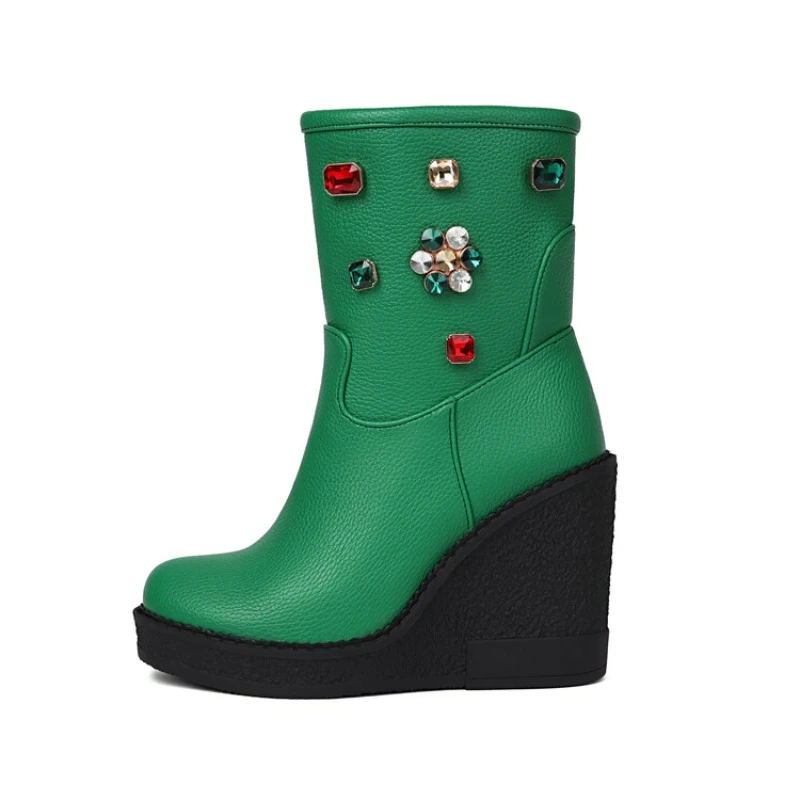 Colorful Crystal Green Black Short Boots 2023 Autumn Winter New Waterproof Platform 10.5cm Slipsole Women's Ankle Boots 35-43
Colorful Crystal Green Black Short Boots 2023 Autumn Winter New Waterproof Platform 10.5cm Slipsole Women's Ankle Boots 35-43