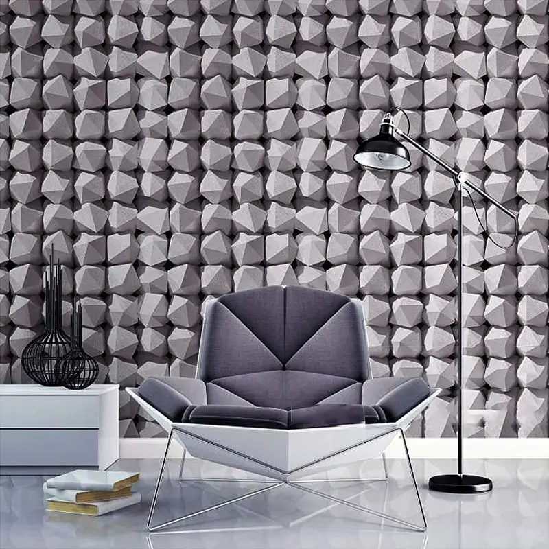 

3D abstract geometric wallpaper Ktv barber shop Mural bedroom living room TV background Lattice Wall Paper White Grey