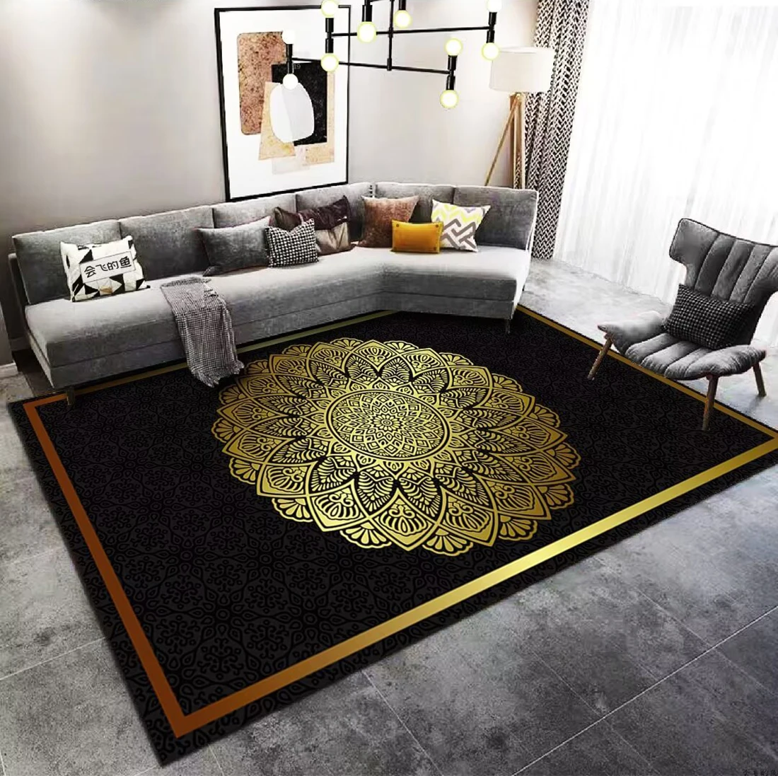 

Ins Modern Luxury Black Golden Living Room Carpets Bedroom Decoration Bedside Cloakroom Floor Mat Study Entrance Large Area Rugs