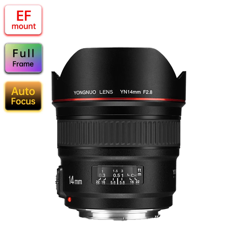 

YONGNUO Lens YN14mm F2.8 AF MF Autofocus Ultra Wide Angle Prime Lens 14mm for Canon 5D Mark III IV 800D 760D 80D 7D DSLR Camera