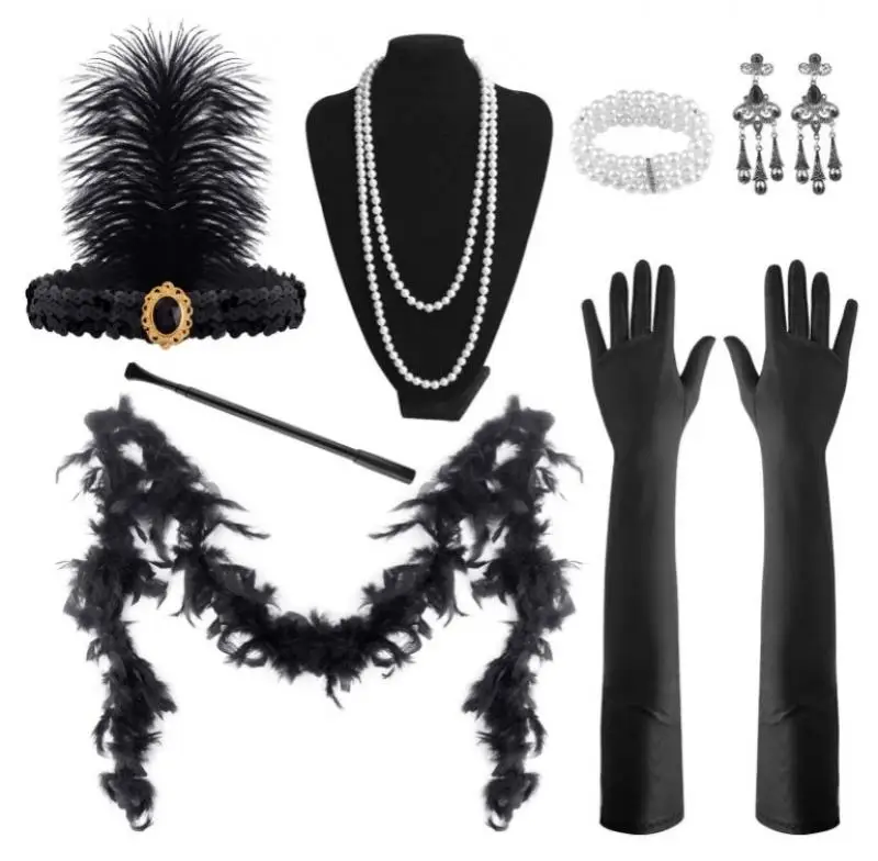 Creative Fashion 1920S Retro Rhinestone Feather Hair Band Set Masquerade Party Headwear Necklace Gloves Cosplay Photography Prop
Creative Fashion 1920S Retro Rhinestone Feather Hair Band Set Masquerade Party Headwear Necklace Gloves Cosplay Photography Prop