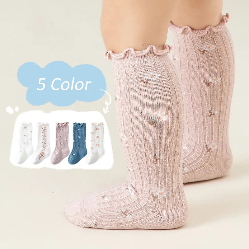 

4 Pairs/lot Girl Socks Cute Cotton Baby Knee Socks Newborn Long Tube Kids Children Soft High Sock Toddler Leg Warmers Socken
