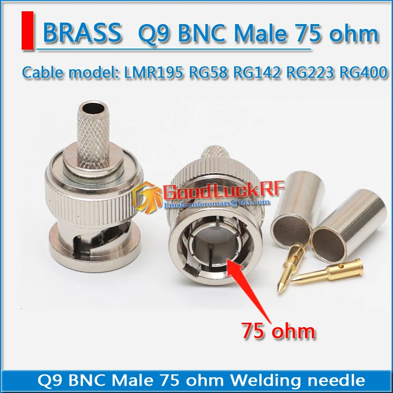 High-quality 75 ohm Q9 BNC Male Crimp for LMR195 RG58 RG142 RG223 RG400 RF Connector Adapter low loss
High-quality 75 ohm Q9 BNC Male Crimp for LMR195 RG58 RG142 RG223 RG400 RF Connector Adapter low loss