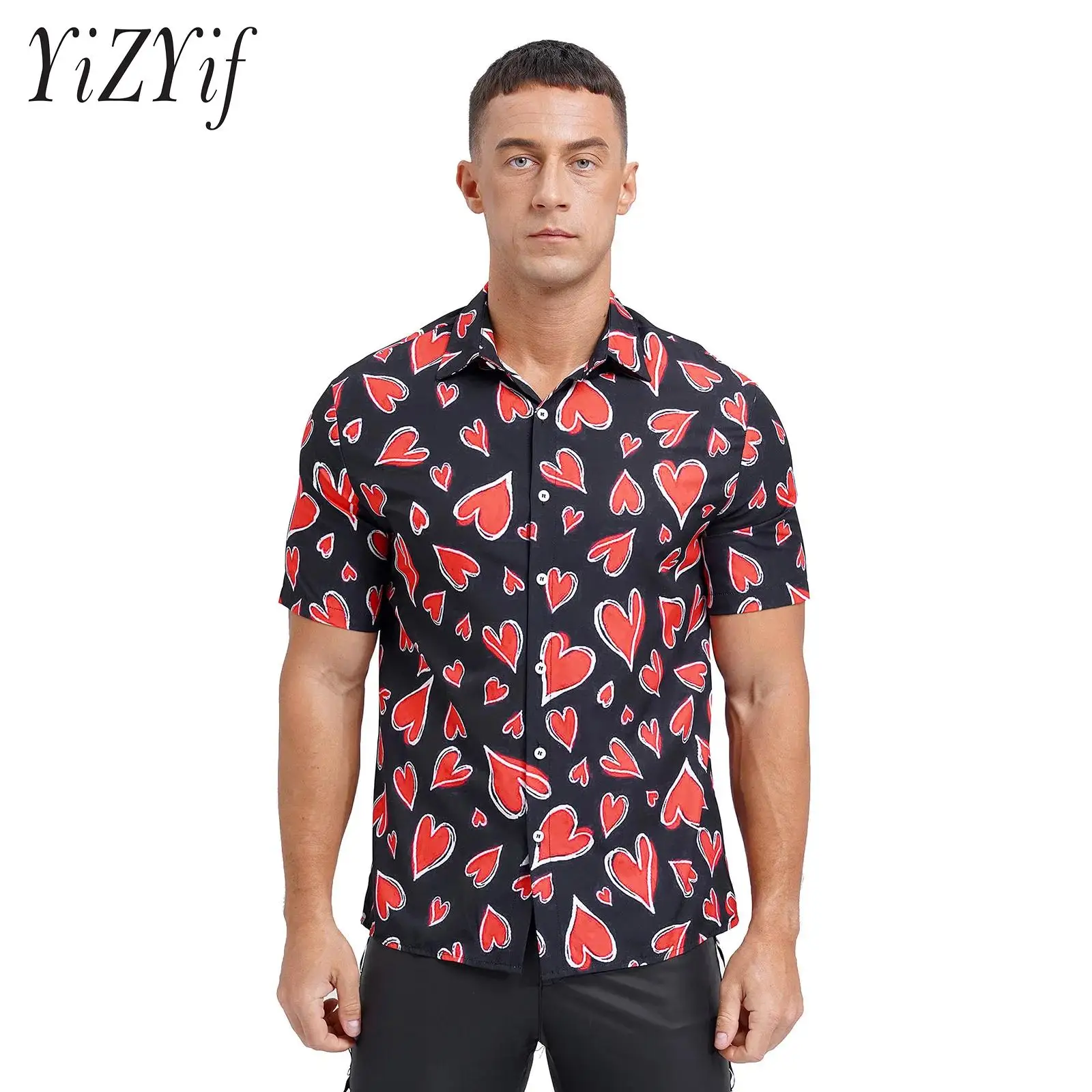 Men Short Sleeve T-Shirt Anime Heart Printed Hawaiian Tops Breathable Turn-Down Collar Button for Vacation Beach Party Cruise
Men Short Sleeve T-Shirt Anime Heart Printed Hawaiian Tops Breathable Turn-Down Collar Button for Vacation Beach Party Cruise