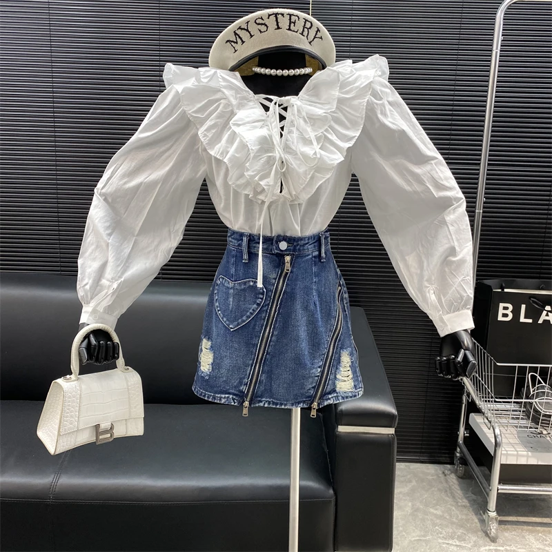 

New 2022 fashion Designer new style Famous brand V-neck Ruffle edge Loose bishop sleeve blouse Long sleeved sunscreen shirt