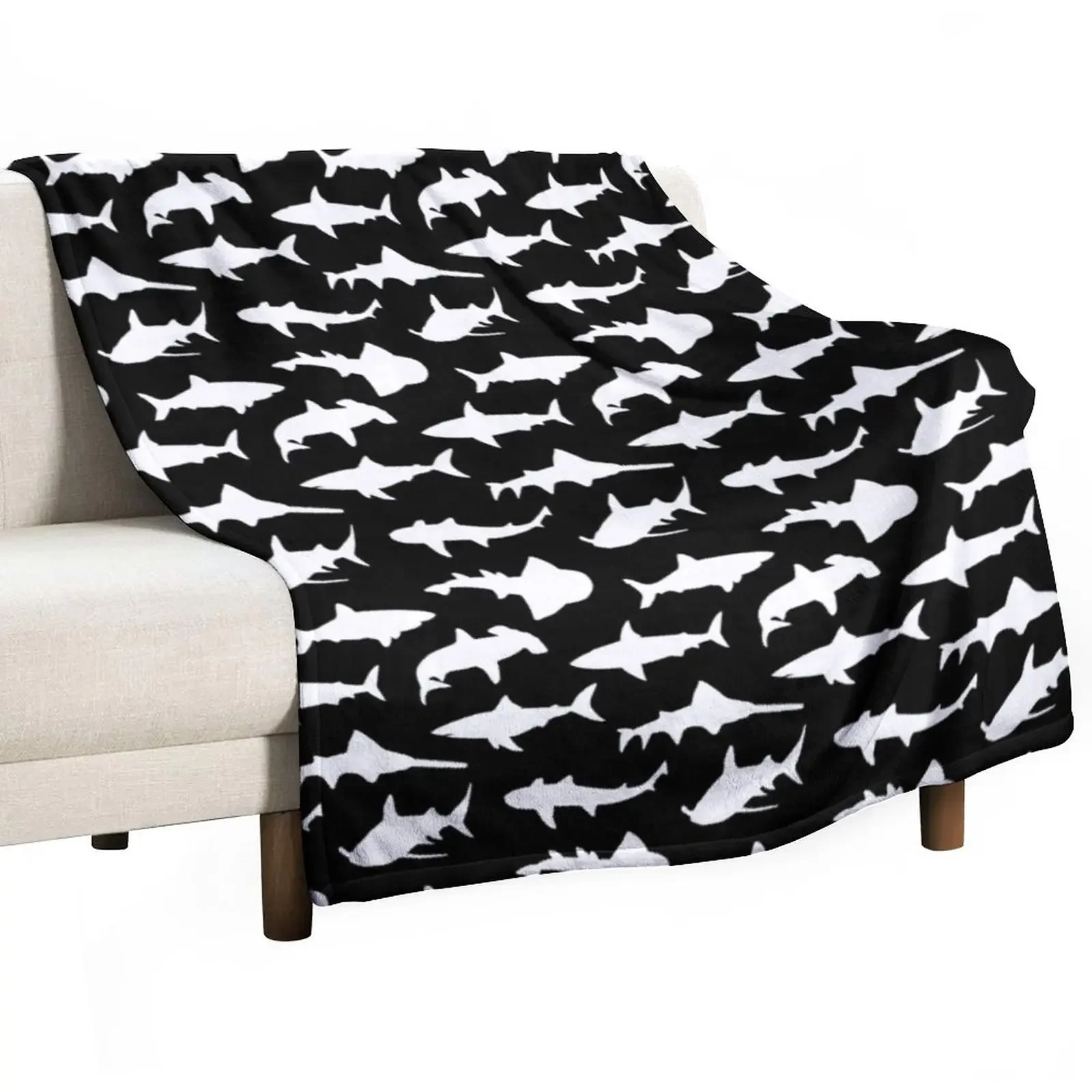 

Sharks on Black Throw Blanket Blankets For Baby valentine gift ideas Giant Sofa funny gift Blankets