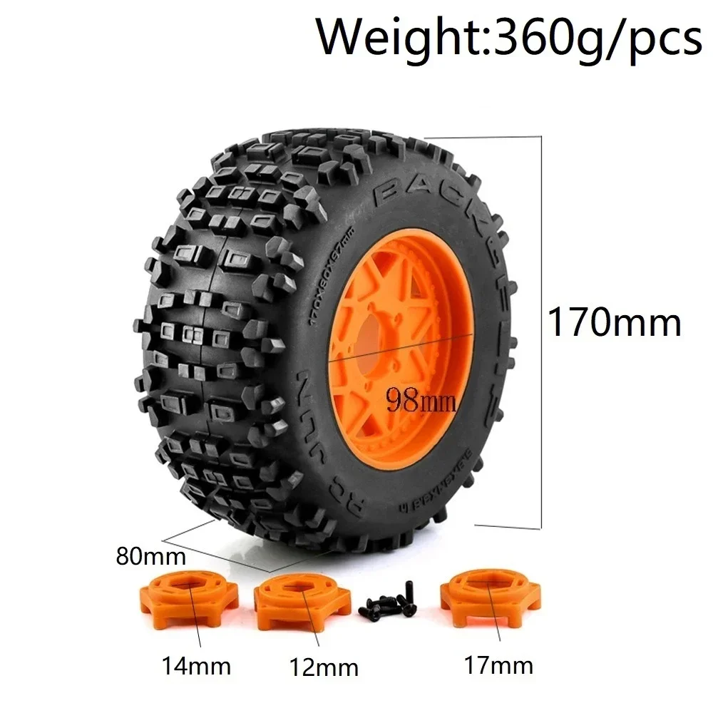 

PigRC 4Pcs 170mm 3.8" 1/7 1/8 Monster Stunt Truck Tire 12mm 14mm 17mm Wheel Hex for TRAXXAS Sledge ARRMA KRATON Outcast Tamiya H