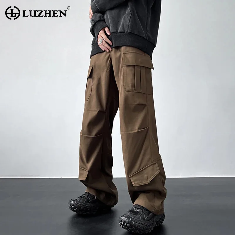 

LUZHEN 2024 новые американские хип-хоп высокие уличные прямые брюки-карго с несколькими карманами мужские модные Свободные повседневные брюки LZ2783