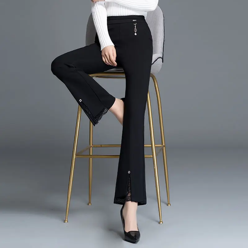 Bootleg Pants Women's Spring Summer High Waist Slimming Draping Hong Kong Style Lace Stitching Black Suit Flared Pants
Bootleg Pants Women's Spring Summer High Waist Slimming Draping Hong Kong Style Lace Stitching Black Suit Flared Pants