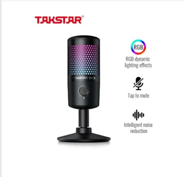 USB-микрофон Takstar GX1 с профессиональной звуковой картой и эффектами RGB, конденсаторный микрофон с сенсорной кнопкой отключения звука