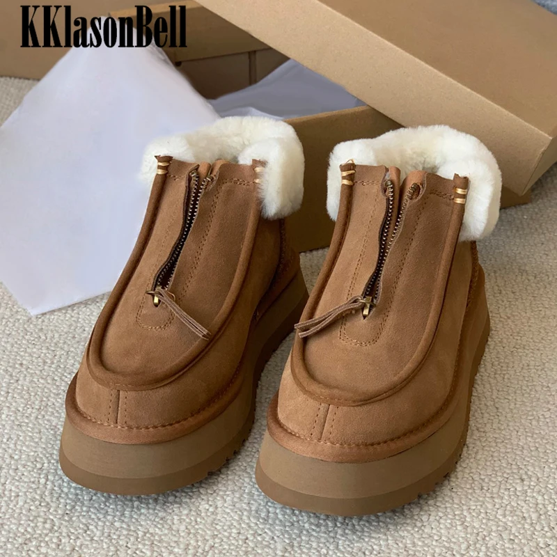 

12.23 KKlasonBell Fashion Height Increasing Zipper Ankle Boots Women Cow Suede Wool Lining Keep Warm Snow Boots