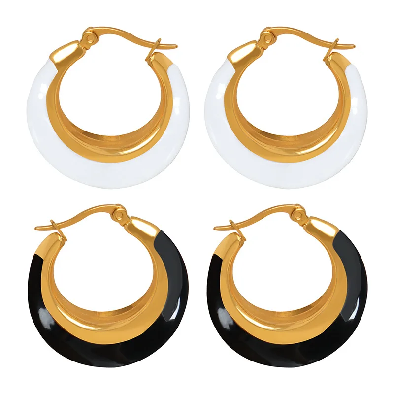 Fashion Punk Round Women's Earrings Personality Design Stainless Steel Black and White Drop Oil Earrings Luxury Party Jewelry
Fashion Punk Round Women's Earrings Personality Design Stainless Steel Black and White Drop Oil Earrings Luxury Party Jewelry