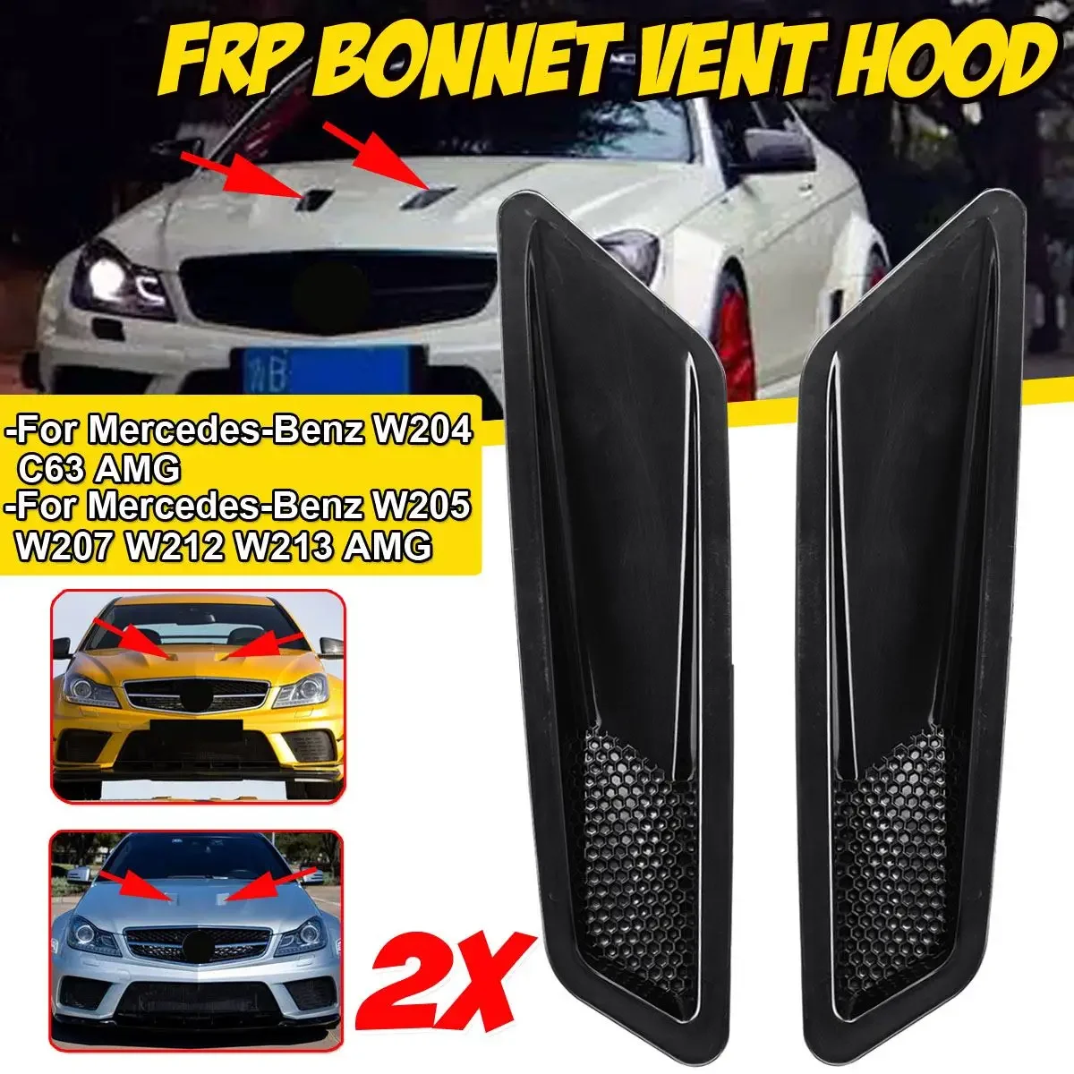 

New 2X Car Air Hood Vent Air Intake Scoop Bonnet Louvers Cover For Mercedes For Benz W204 C63 W205 W207 W212 W213 For AMG 2/4 Dr