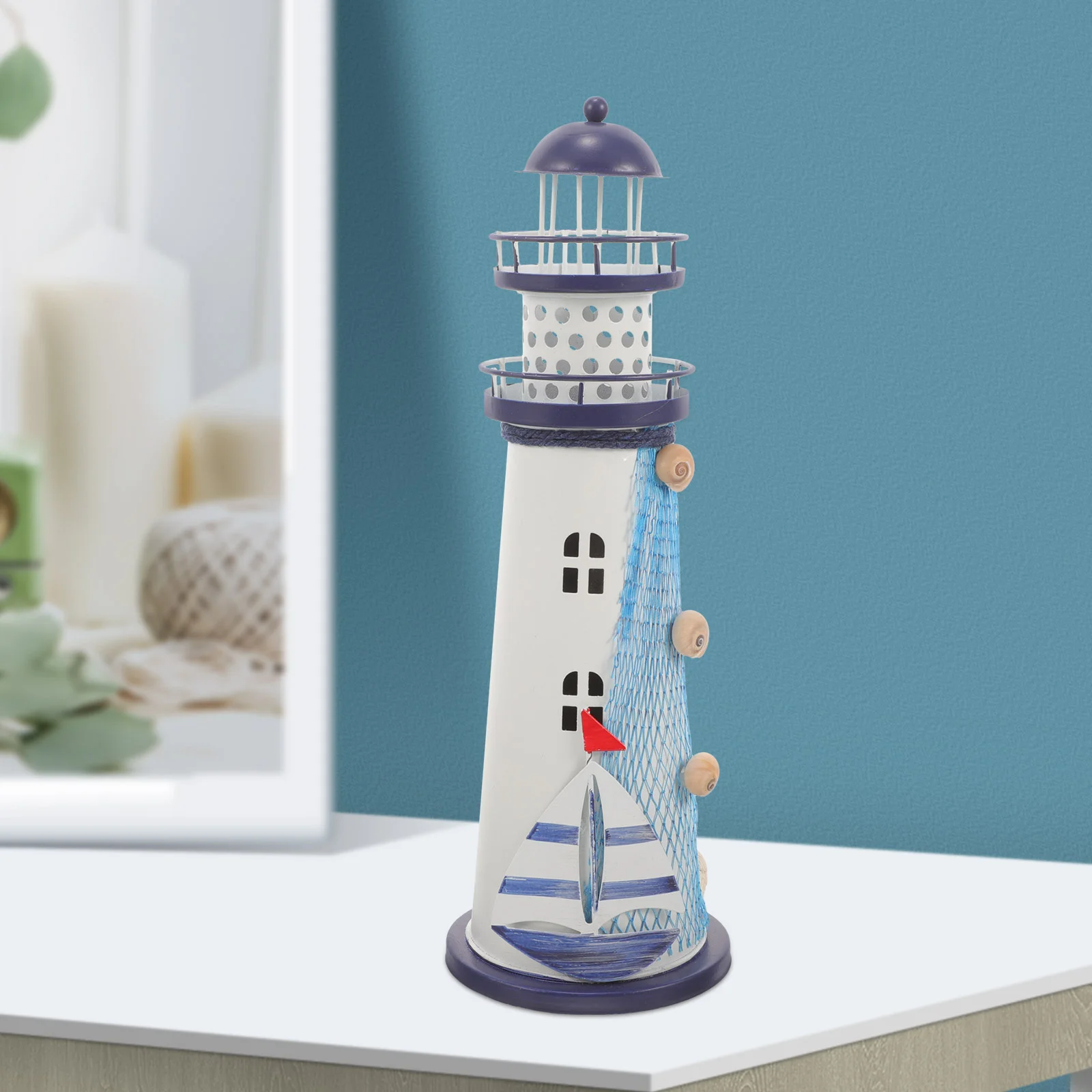 

Ocean Lighthouse Decorations Nautical for Home Mediterranean Party Table Ornament Christmas Iron Sheet Desk Accessories