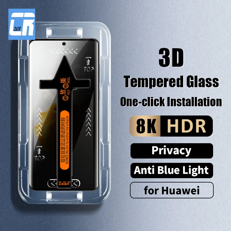 

3D One-click Installation Privacy Screen Protector For Huawei P60 P50 P40 P30 Pro Tempered Glass For Huawei Mate 60 50 40 30 Pro