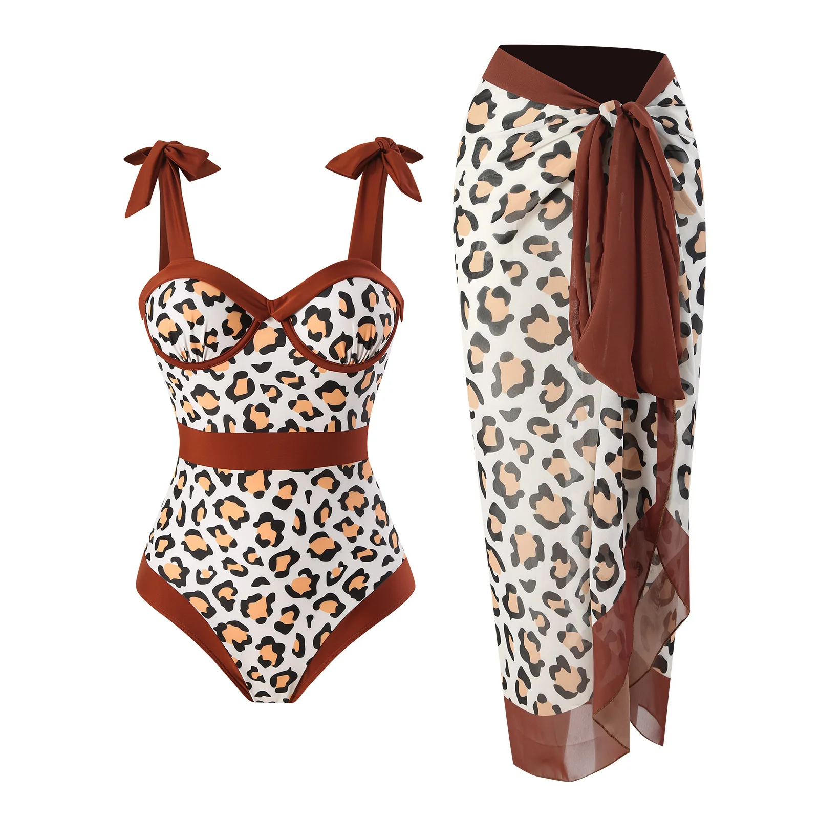 

2024 Push Up Retro One Piece Swimsuit Women Leopard Swimwear with Skirt Sexy Bathing Suit Monokini Cover Up Bodysuit Beach Wear