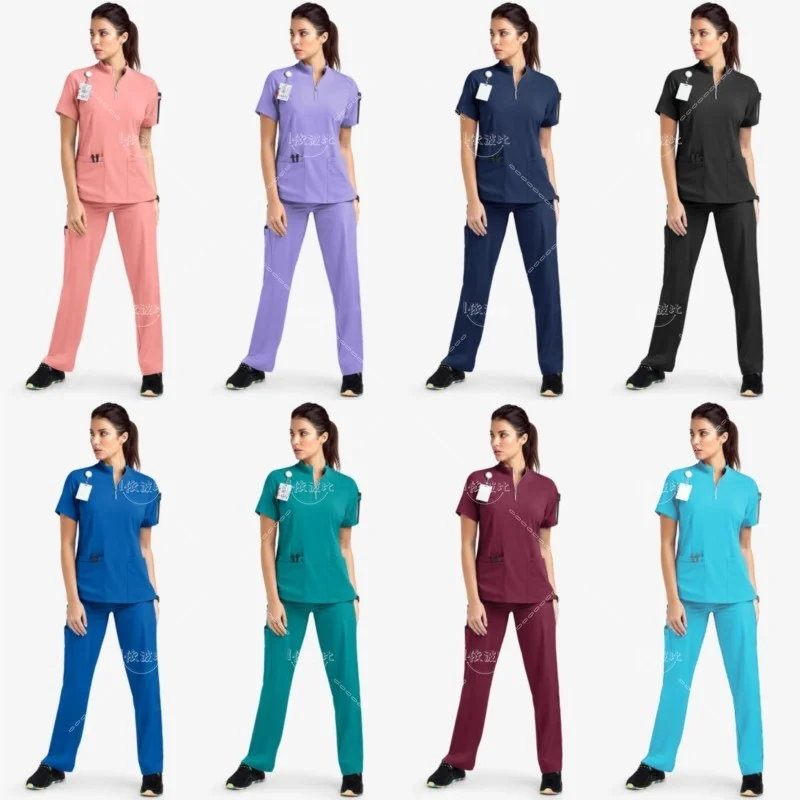 

Unisex Medical Uniforms for V-neck Nurse Scurbs set Women Hospital Doctor Workwear Oral Dental Surgery Work Uniform short sleeve
