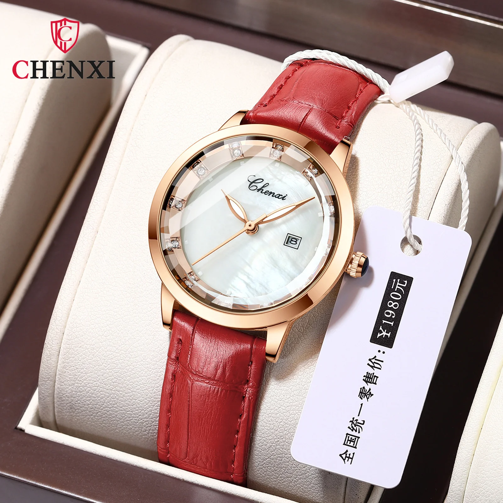 

CHENXI 317 Women's Quartz Watch Waterproof Pointer Diamond Inlaid Calendar Live Leather Watches for Ladies Relogios Feminino