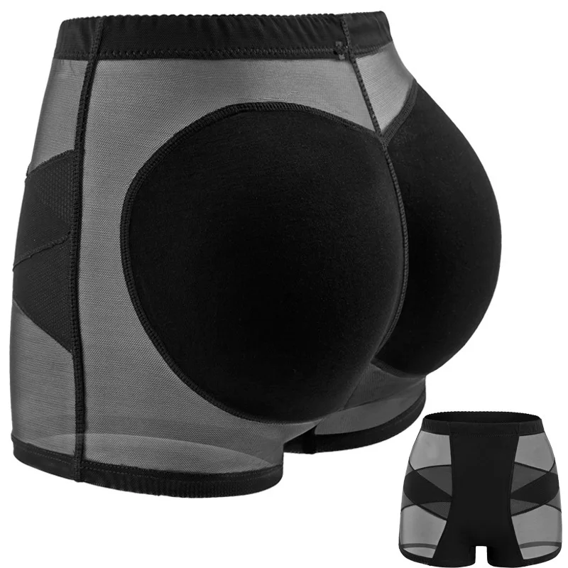 

Transparent Women's Sexy Underwear Boxer Bottom Buttocks Fake Ass Buttock Lift Pants with Insert Padded Breathable Mesh Tunic