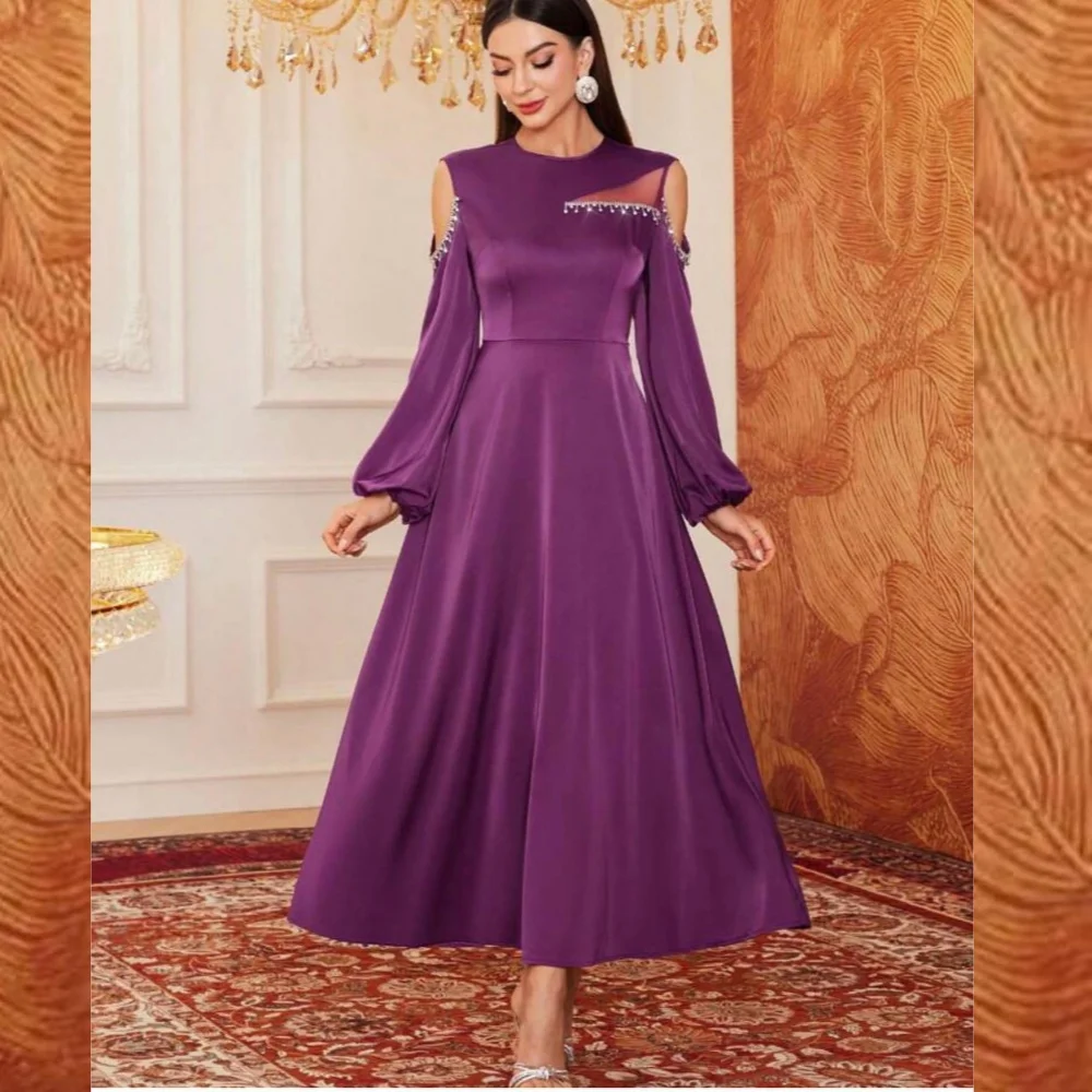 

Evening Prom Dress Saudi Arabia Jersey Beading Draped Pleat Cocktail Party A-line O-Neck Bespoke Occasion Gown Midi Dresses
