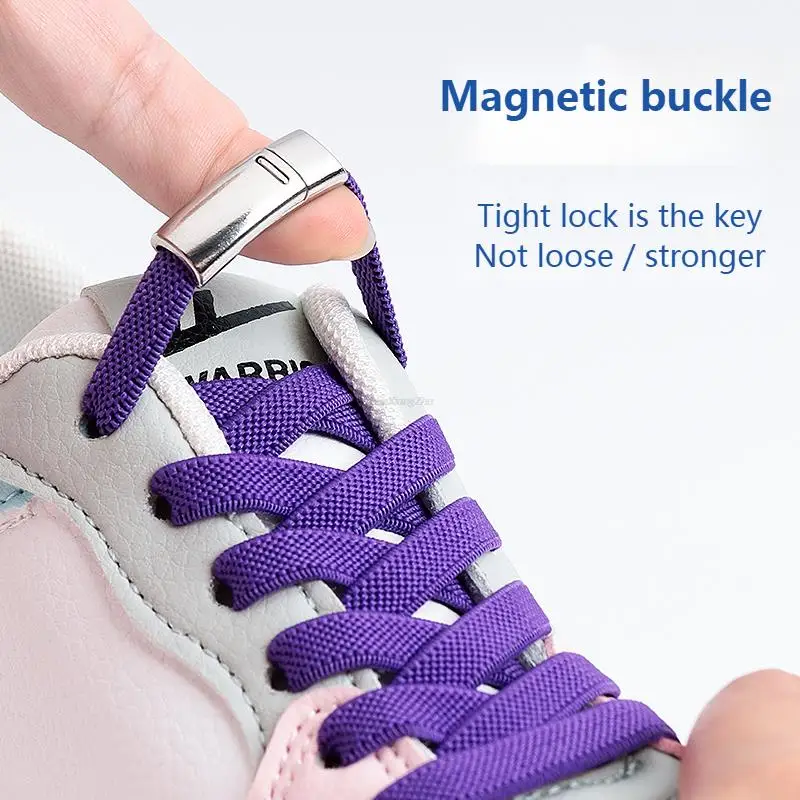 

Magnetic Lock Shoelaces without ties Elastic Laces Sneakers No Tie Shoe laces Kids Adult 8mm Bold Flat Shoelace Rubber Bands