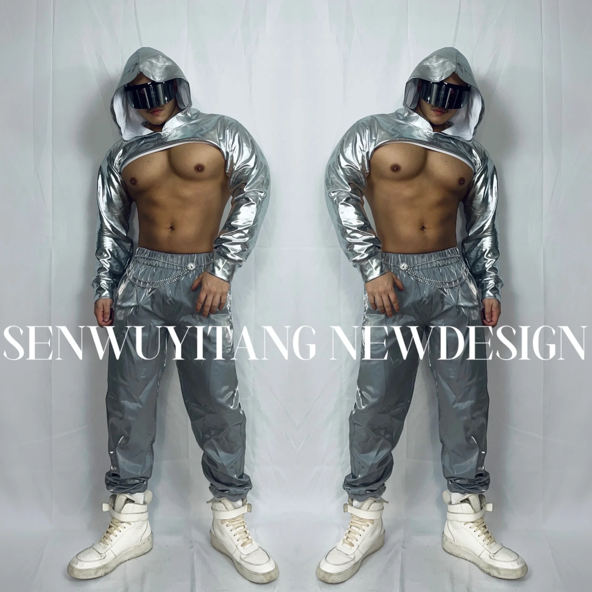 

2023 New Futuristic Technology Men's and Women's Sexy Gogo Nightclub Bar Silver Theme DS Opening Show Performance Dress