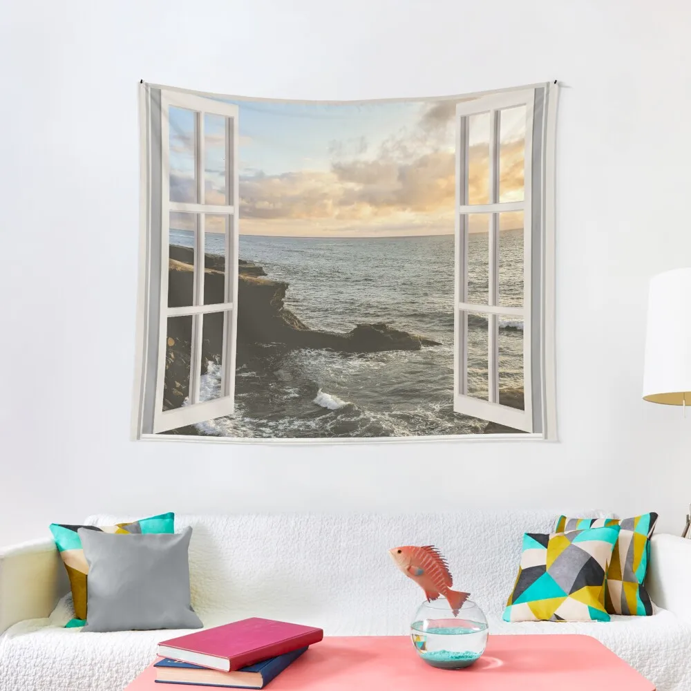 

San Diego Window View Sunset Tapestry Wall Tapestries Room Decor Aesthetic For Bedroom Room Decorator Tapestry