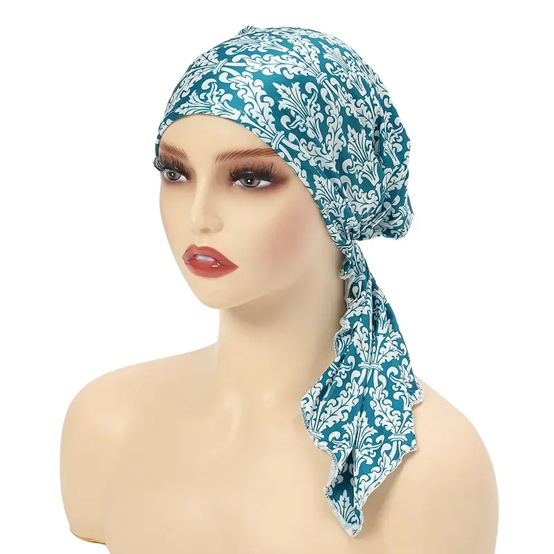 

Muslim Women Silky Turban Hat Pre-Tied Cotton Chemo Beanie Caps Bandana Headscarf Head Wrap Cancer Headwear Hair Accessories