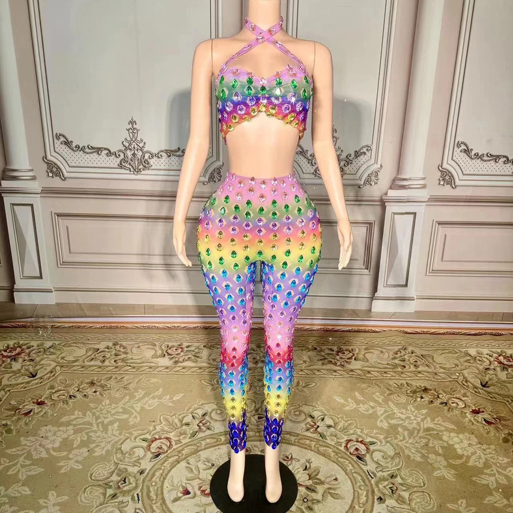 Shinning Crystal Diamonds Colorful Sexy Mini Bodycon Two-Pieces Women Birthday Party Celebrate Performance Costume Suit
Shinning Crystal Diamonds Colorful Sexy Mini Bodycon Two-Pieces Women Birthday Party Celebrate Performance Costume Suit