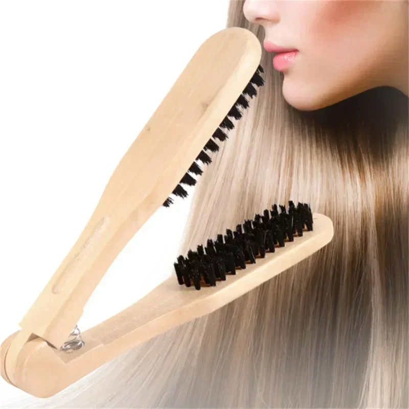 

Professional Hair Straighten Combs Double Brushes Hairdressing Combs V Type Hair Brush Wooden Handle Anti-static Styling Tools